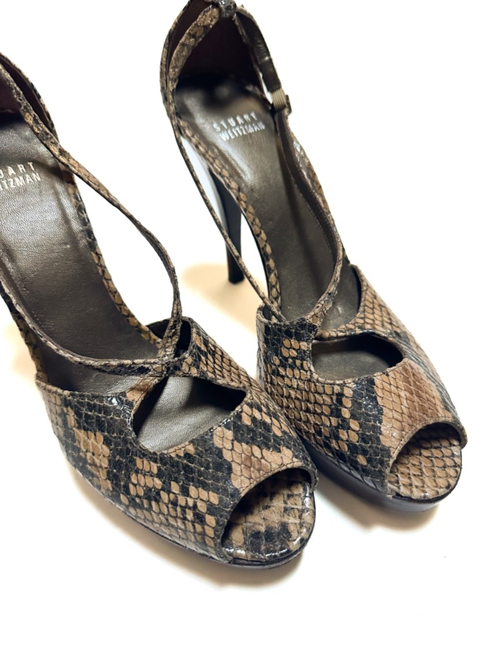 Stuart Weitzman Black + Tan Python Snake Print Le… - image 8